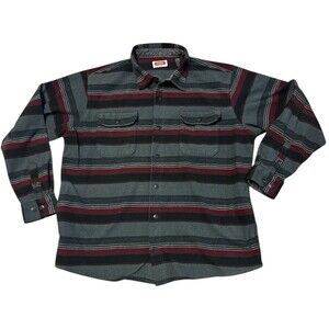 Wrangler Fleece Shirt Jacket Mens XL Gray Black Red Stripes Shacket with Pockets